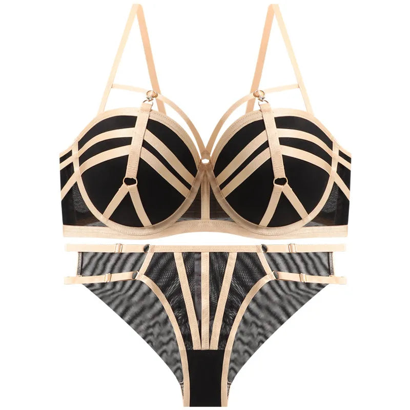 Sexy French Lace Balconette Bra Set Strappy Back for Small Bust Soft Underwire Demi Cup Natural Lift Anti Sag Party Heavy Duty