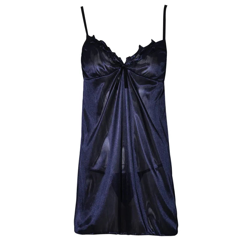 Women Sling Lace Sleepwear Female Sexy V Neck Nightdress Sexy Nightdress Lace-up Cutout Flower Silky Comfortable Sleepwear