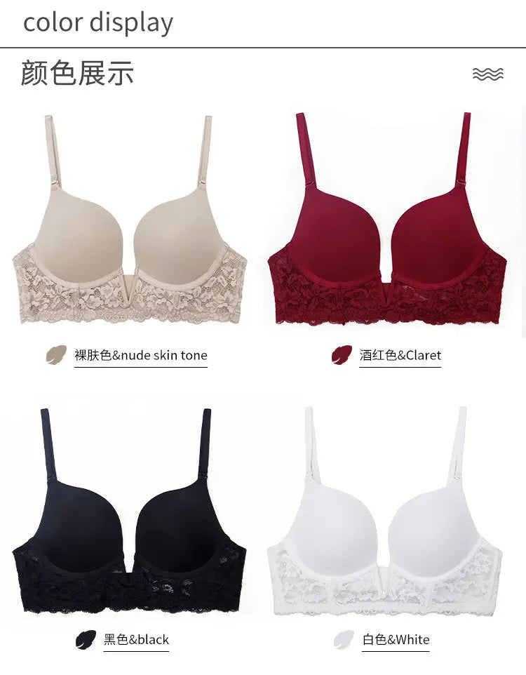 Women Padded Underwired  Push Up Lace Bras for Plunge Deep V Low Back Removable Strap Sexy Lingerie Brassiere Femme Underwear