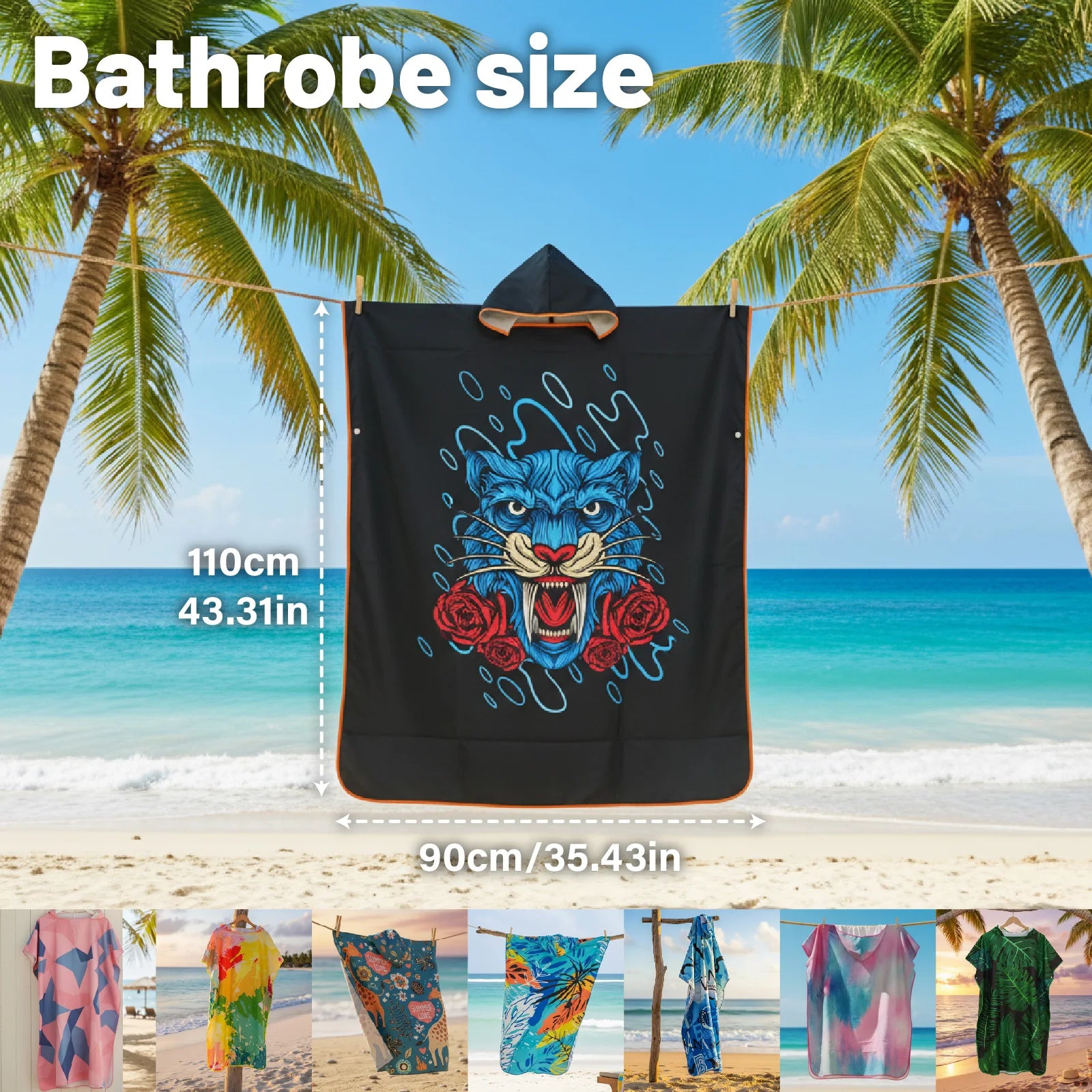 Hooded Beach Cover-Up Robe - Ultra-Soft Quick-Dry Microfiber Towel Sun Protection Swimwear Surf Cover-Up and Privacy Wrap