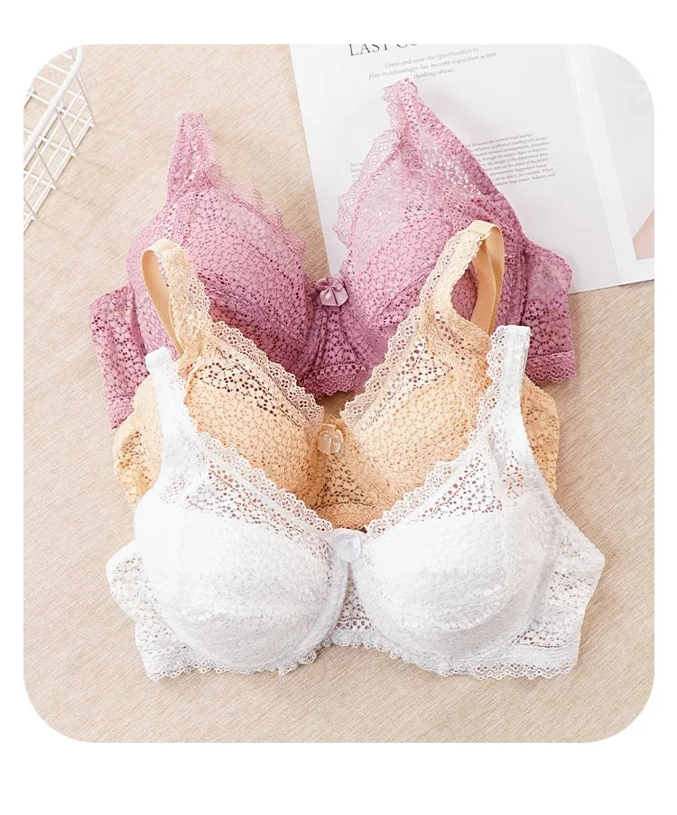 Large Breasts Lace Plus Size Ladies Bra Top Support Breathable Comfortable Steel Ring Bow Tie Bra Thin Section Gathered Bra