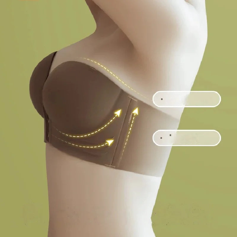Strapless Bras Women Front Closure Seamless Brassiere Push Up Thick Underwear Adjustable Female Soft Solid Invisible Lingerie