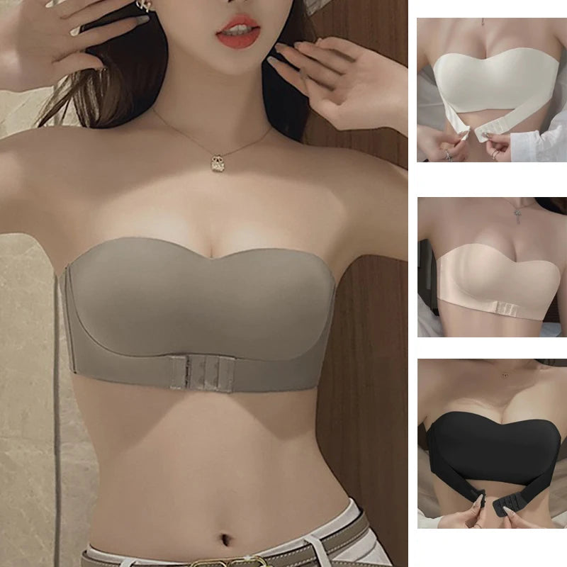 1pcs Women's Strapless Bras Lady With Padding Seamless Front Button Bra Female Comfortable Smooth Underwear Invisible Brassieres