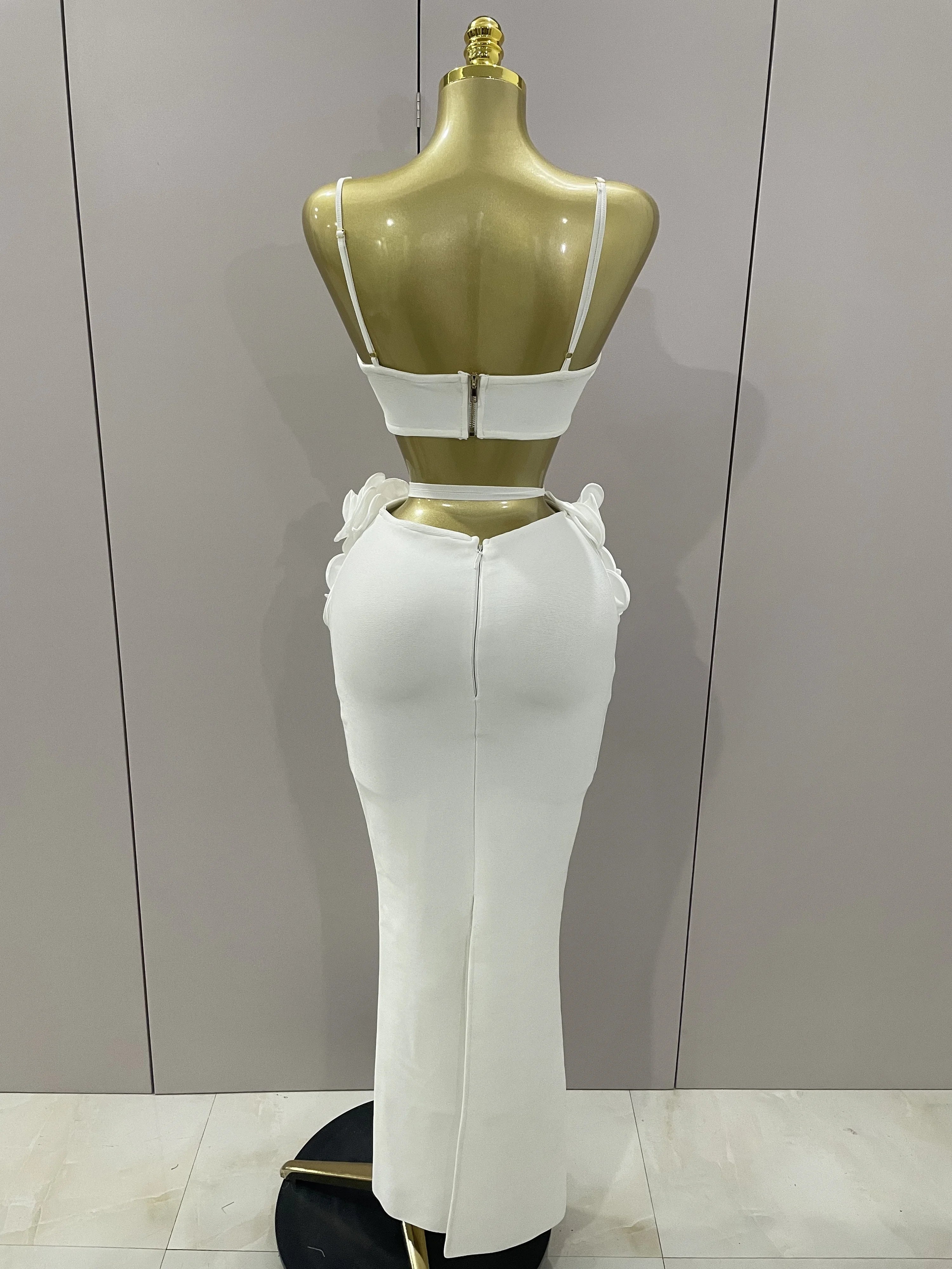 Sexy Camisole Floral Bandage Long Skirts 2-Piece Set 2025 Women Celebrity Elegant Party Cocktail Prom Gown Nightclub Outfit