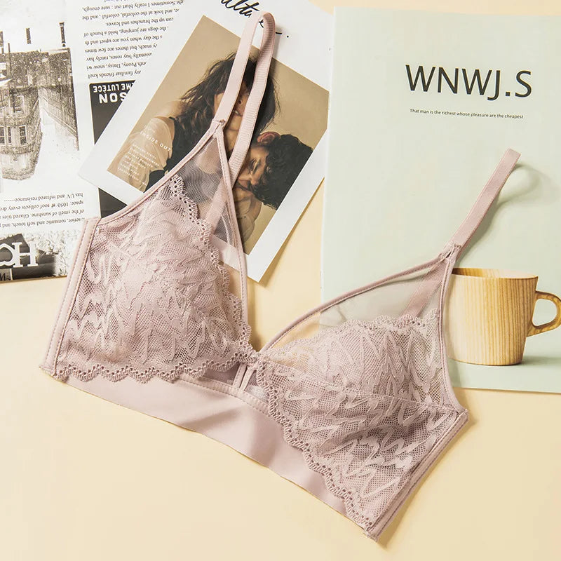 Lace Bras for Women Push Up Bra Non-wire Bralettes Solid Color Patchwork Lace Brassiere Fixed Cup Padded Underwear Sexy Lingerie