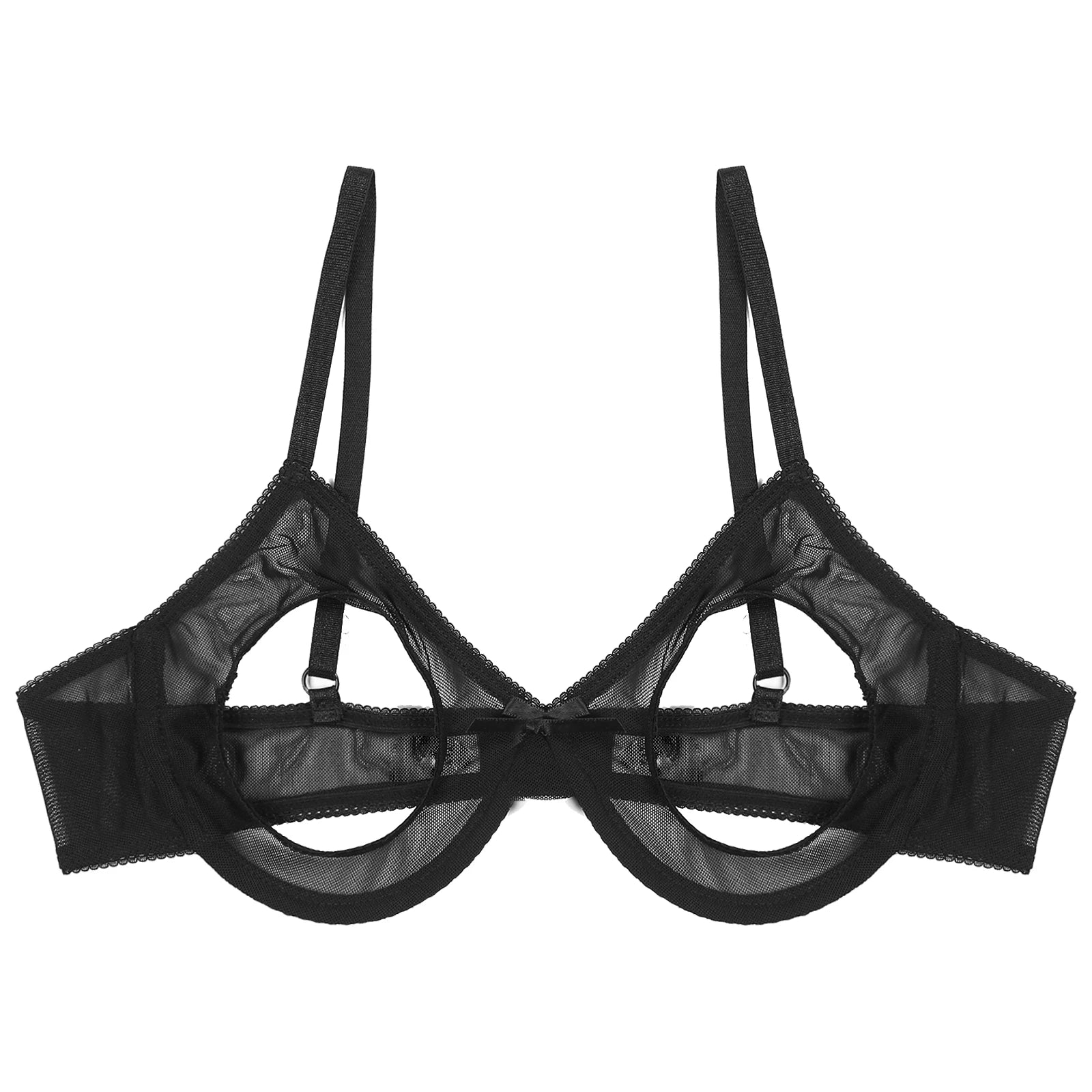 Women's Sheer Mesh Hollow Out Open Nipples Underwired Bra Tops Unlined Bralette Sexy Brassiere Balconette Underwear