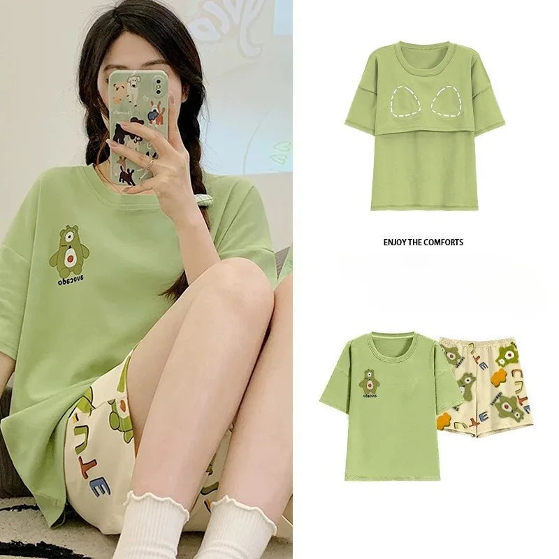 Ensembles Pyjama Set Bajama Summer Women Lady Pajamas for Woman Nightwear Women's Summer Suit With Shorts Loungewear Sets Woman