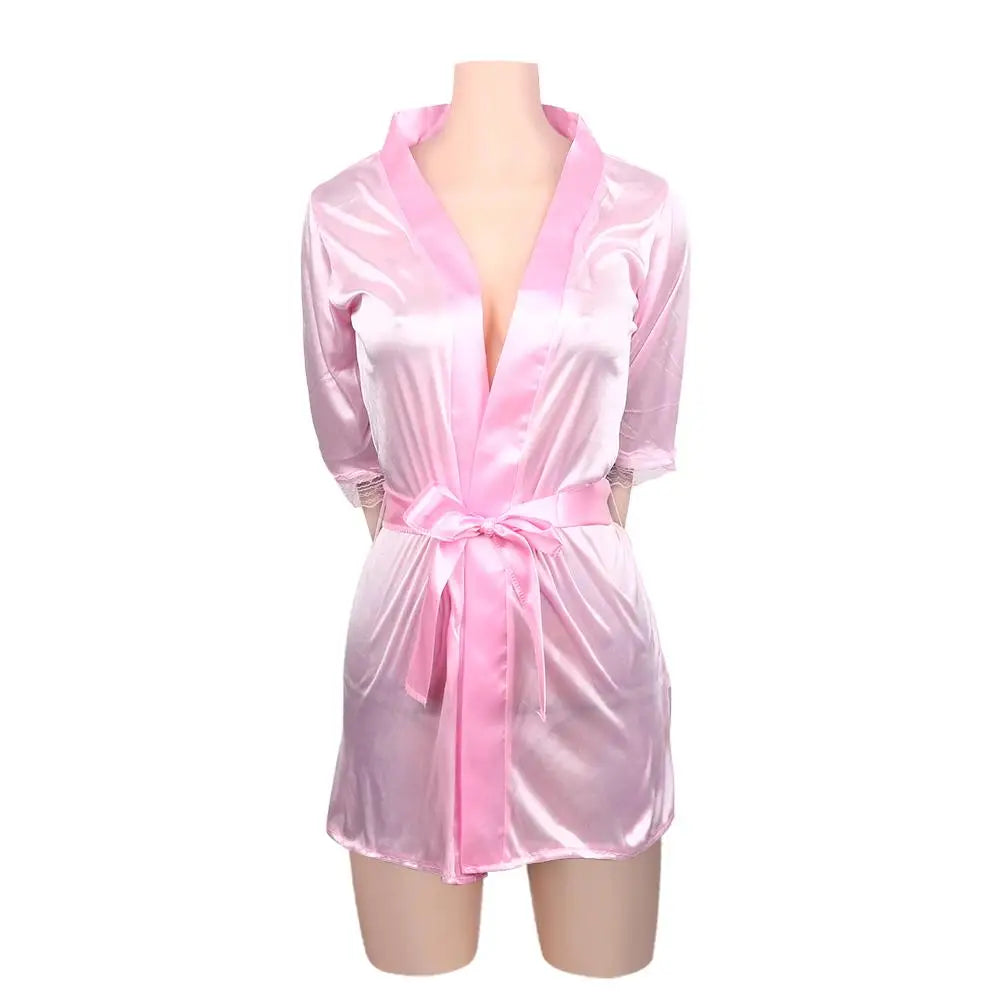 Women Satin Lace Pajamas Lingerie Robe Sleepwear Nightdress Underwear