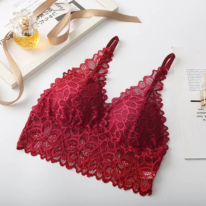 Lace Bralettes V-neck Non-wire Bras For Women Push-Up Bra Comfort Underwear Female Sexy Lingerie Padded Solid Color Brassiere