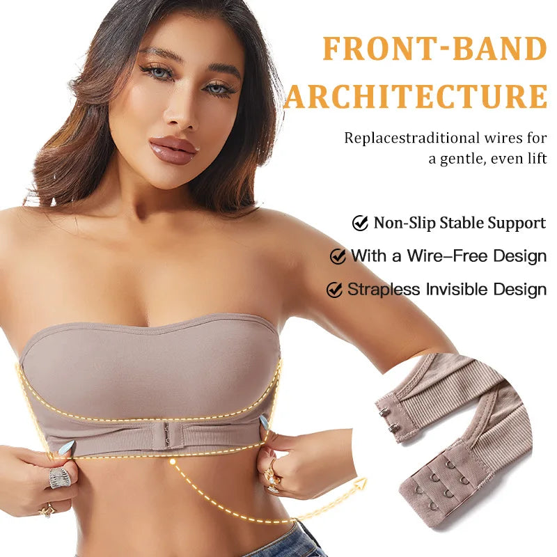 Daily Strapless and Wireless Women's Front Button Bra, Seamless Chest pad Comfortable Push-up Trendy Solid Color Lingerie