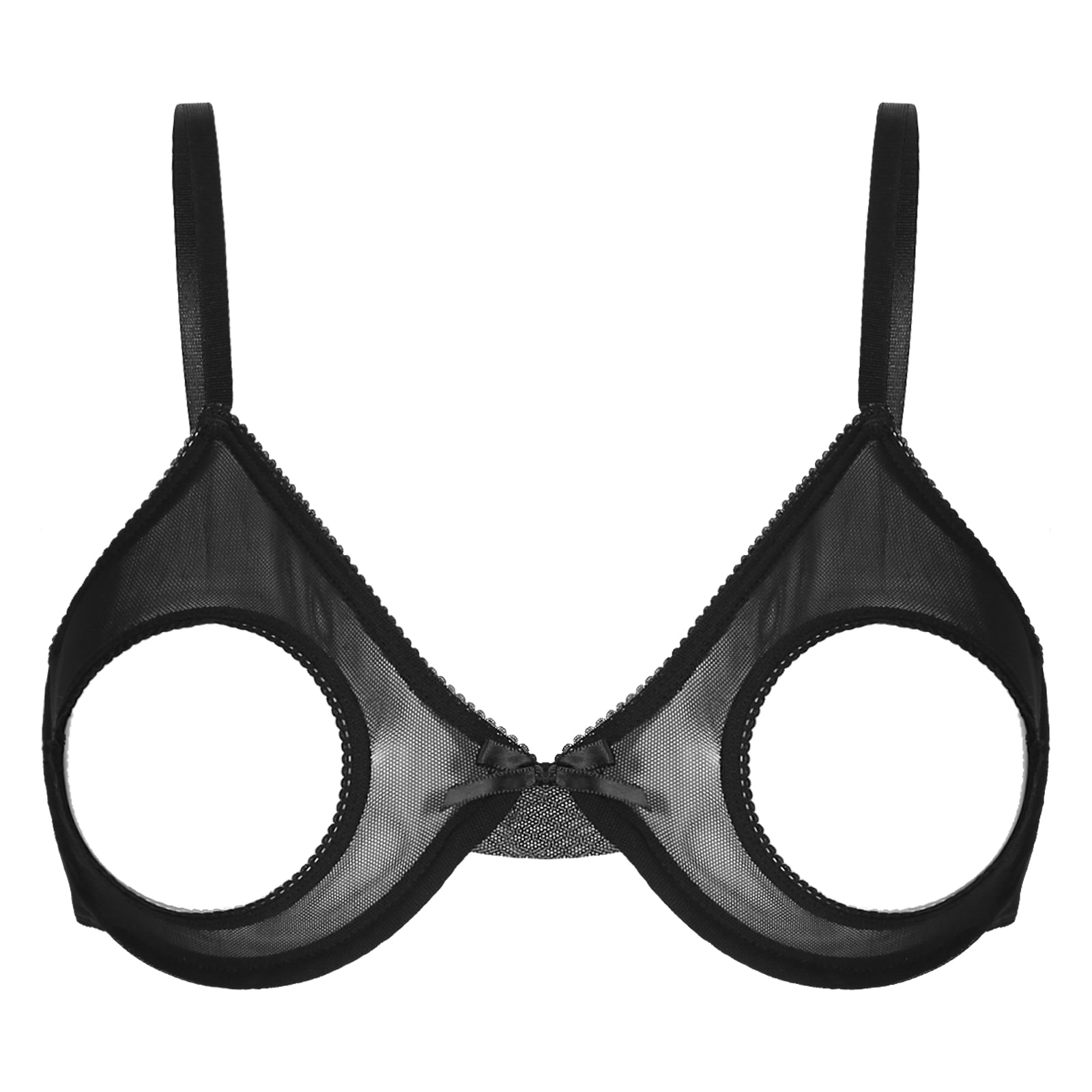 Women's Sheer Mesh Hollow Out Open Nipples Underwired Bra Tops Unlined Bralette Sexy Brassiere Balconette Underwear