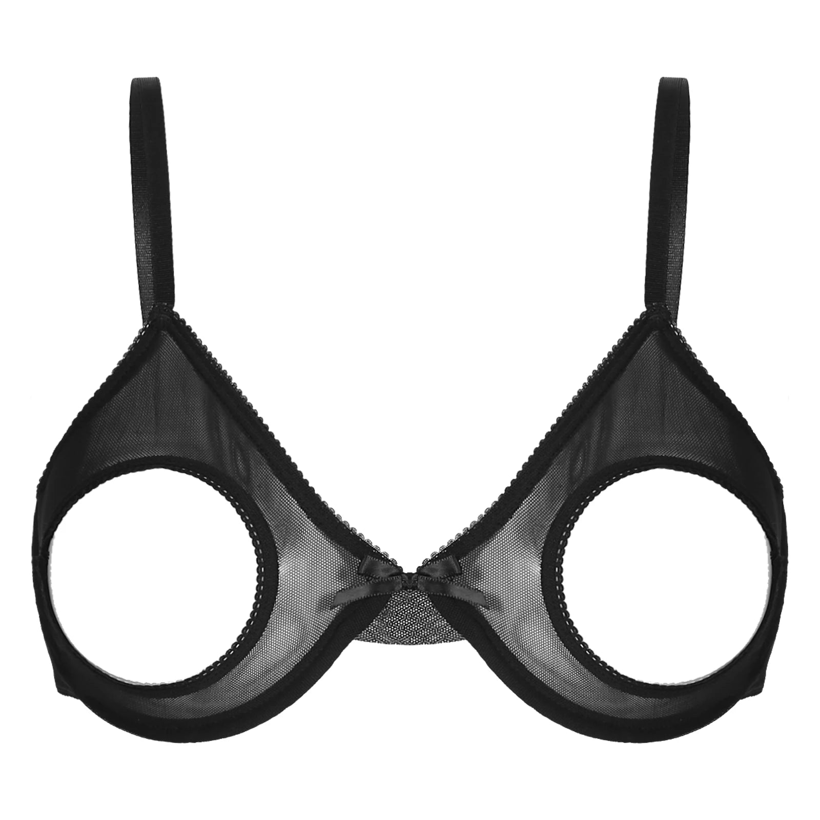 Women's Sheer Mesh Hollow Out Open Nipples Underwired Bra Tops Unlined Bralette Sexy Brassiere Balconette Underwear