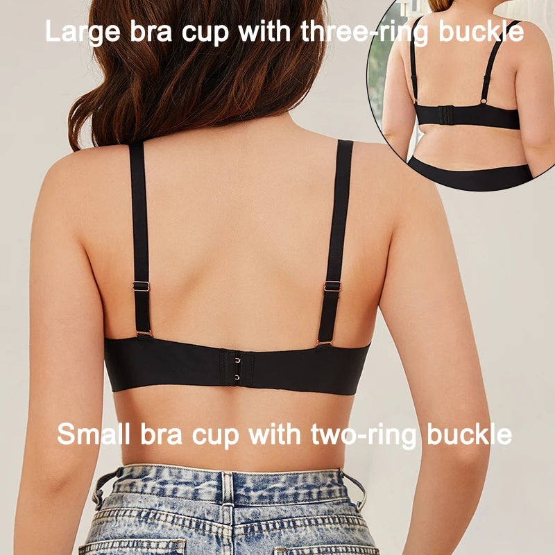 2Pcs/Set Comfortable Adjustable Push Up Bra Shockproof Lingerie Wireless Deep V Bra Anti-sagging Brassiere for Women Summer Bras