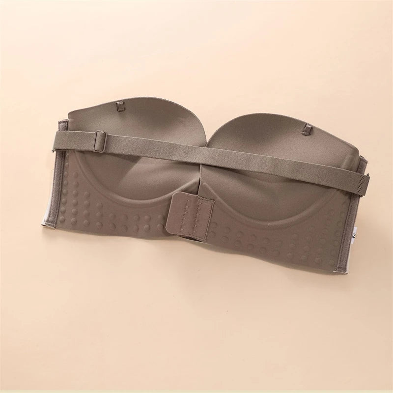 Women's Push-up Strapless Bras Front Buckle Brassiere Sexy Girls Small Chest Underwear Breathable Gathered Bralette Lingerie
