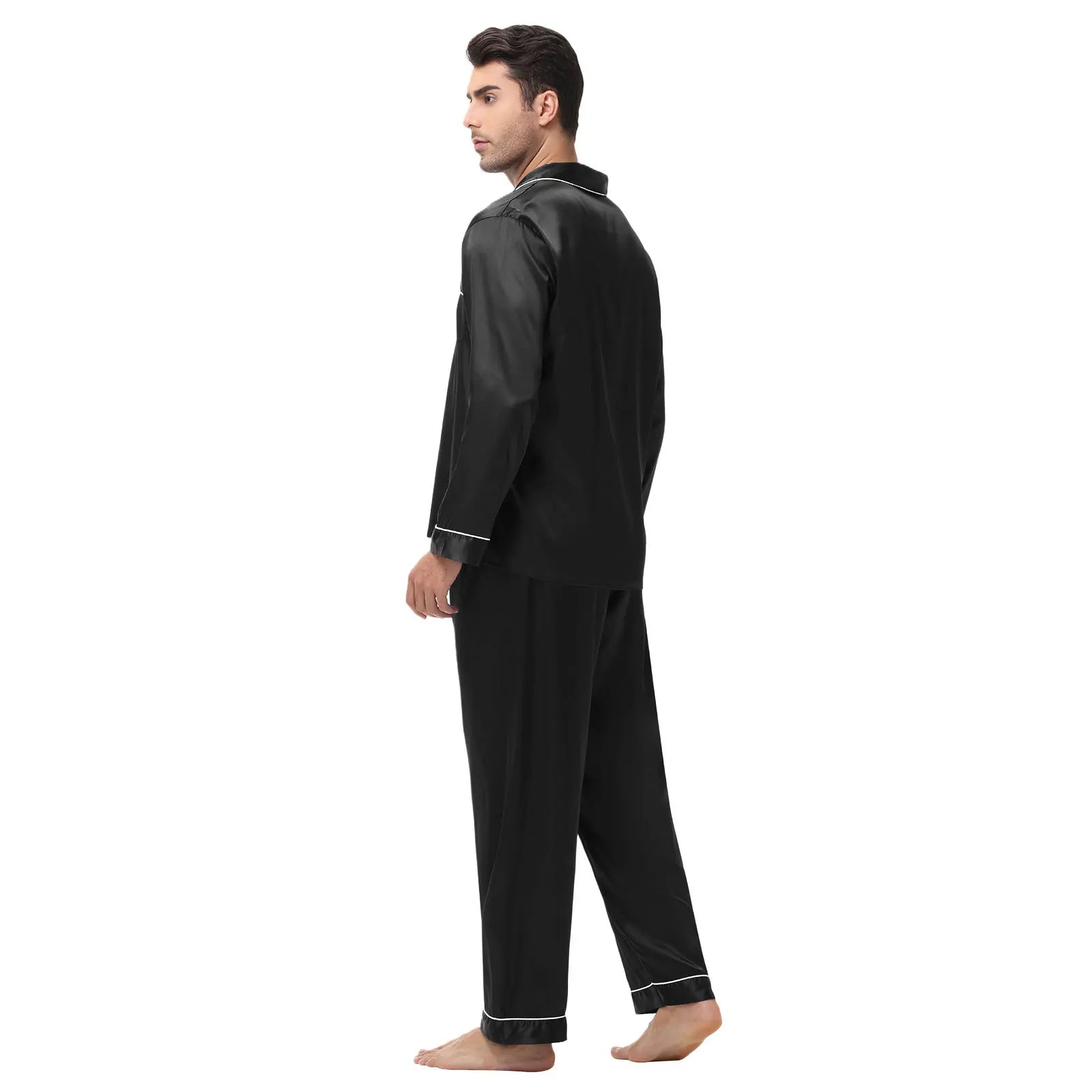 Men Pajamas Set Silk Satin Sleepwear for Man Shirt Long Sleeve Pijama Male Fashion Soft Loungewear S-2XL Size Spring Nightwear
