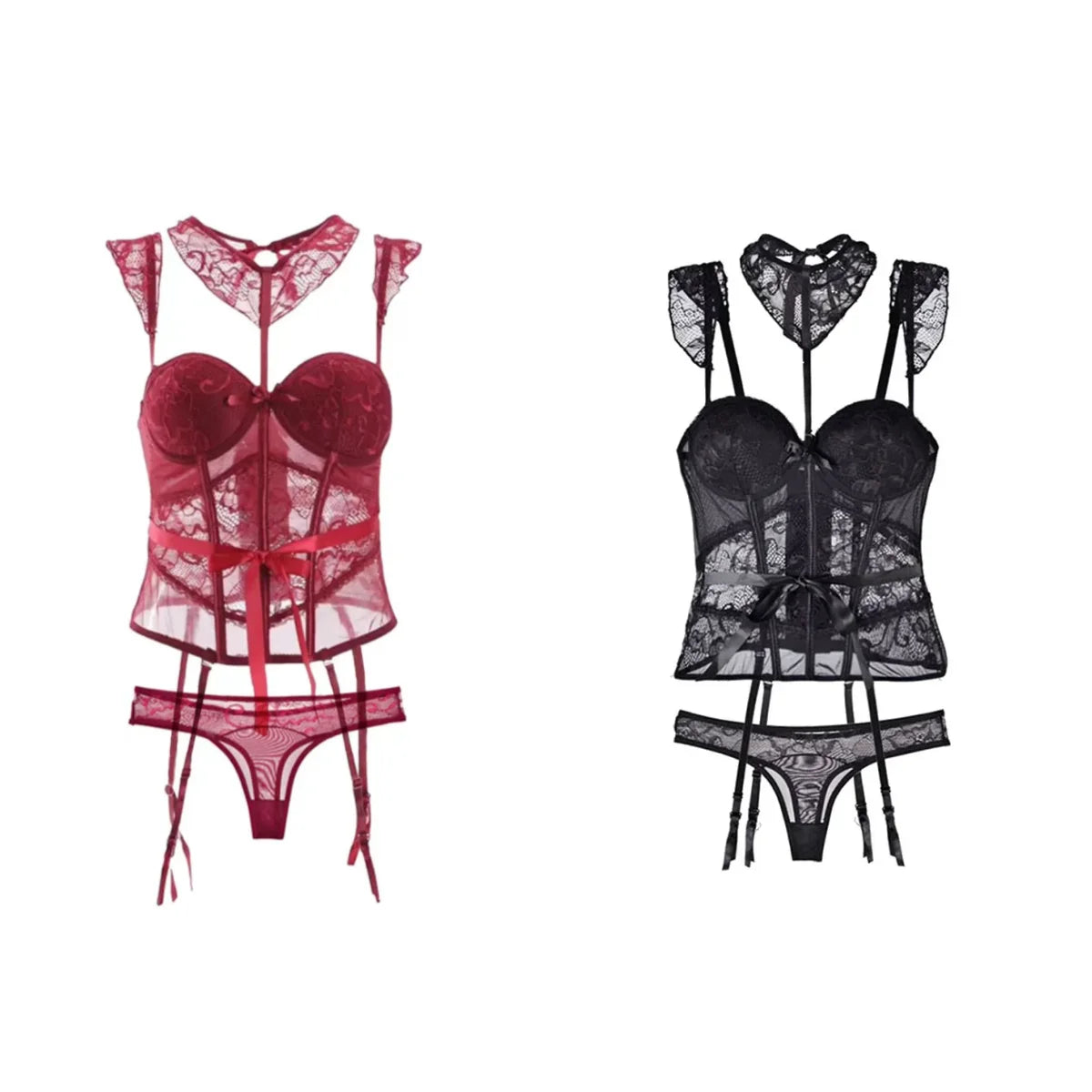 Sexy French Lace Corset Lingerie Women Fashion Underwear Halter Tops Lingerie Belt Transparent Tight Underwear Shapers Lingerie