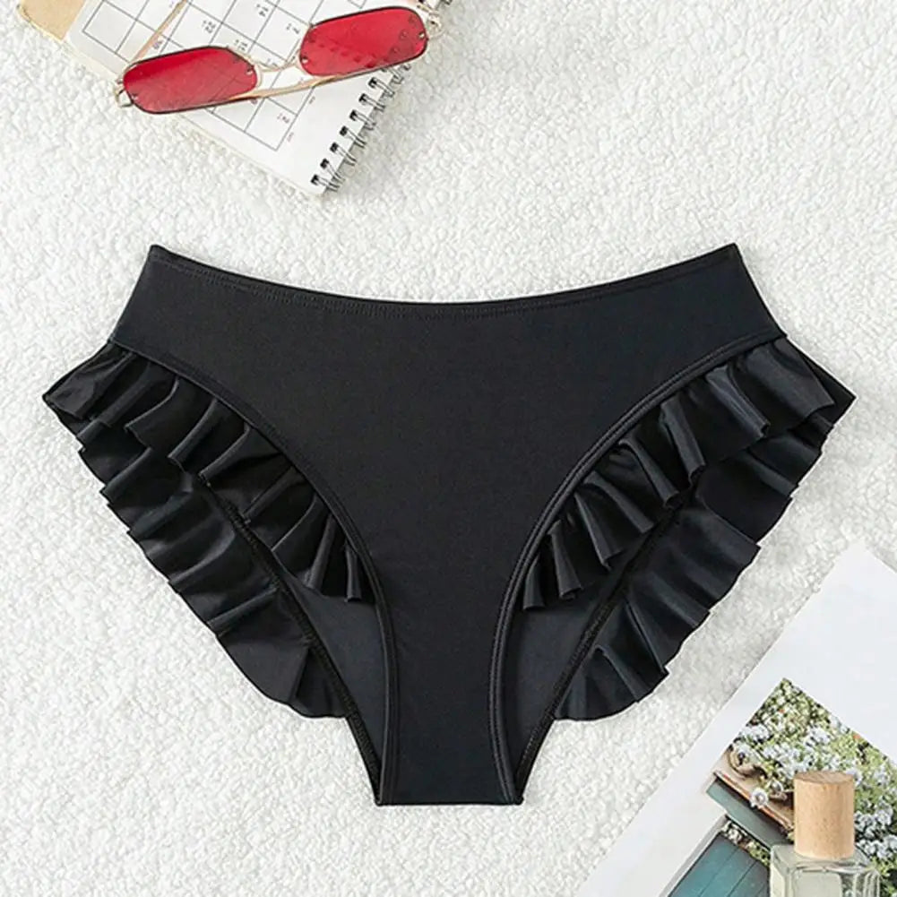 Women Swim Trunks High-waisted Ruffle Trim Bikini Bottoms for Women with Tummy Control Quick-drying Beachwear Swimwear Trunks