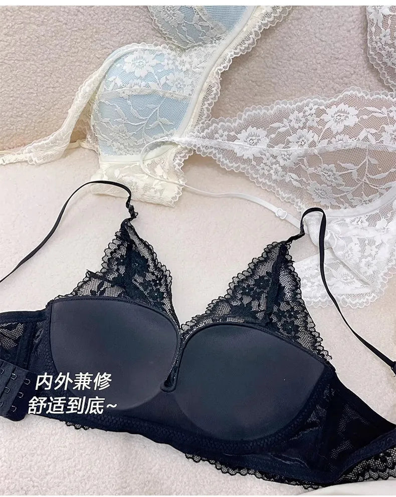 Lace Halter Backless Bra Push Up Small Bust Sexy Pure Desire Back Beauty Women Young Girl Fashion Intimates Underwear New Trend