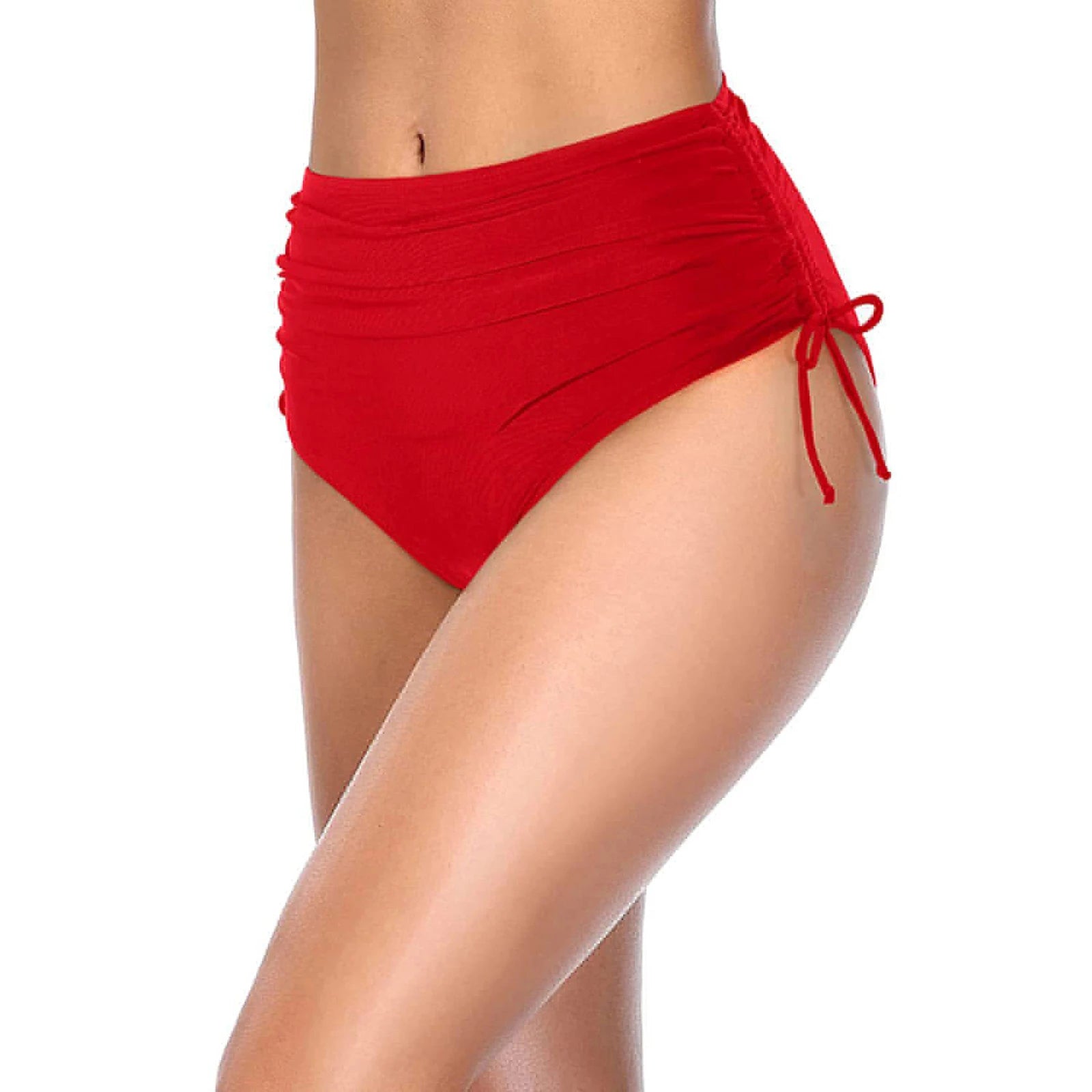 Basic Tight Swimming Bottoms for Female Solid Color High Waist Full Coverage Bikini Split Swimsuit Briefs Beach Drawstring Trunk