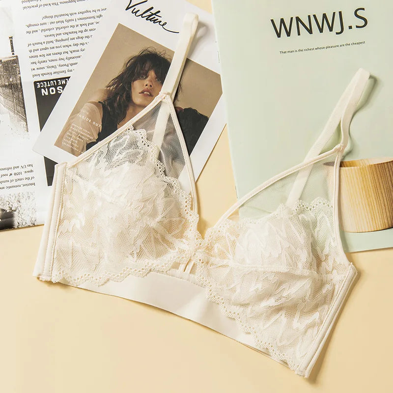 Lace Bras for Women Push Up Bra Non-wire Bralettes Solid Color Patchwork Lace Brassiere Fixed Cup Padded Underwear Sexy Lingerie
