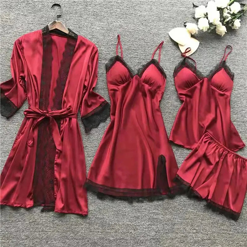 Women's 4-Piece Lingerie Set - Black Lace, The Ultimate Viral Essential for Comfortable & Sexy Lounging