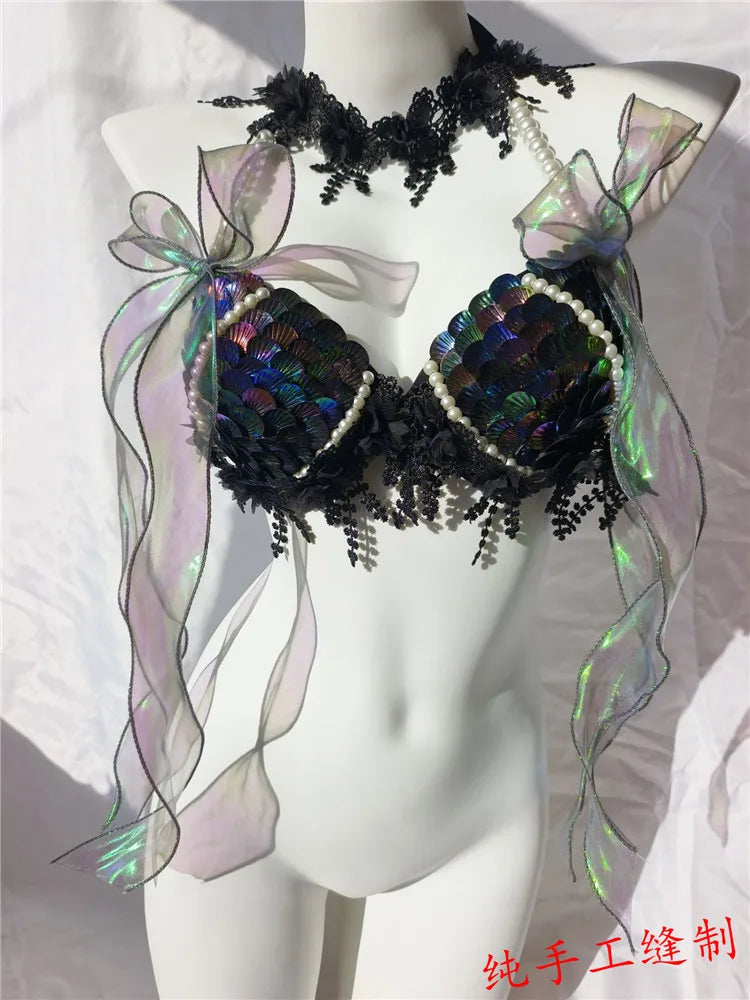 Super Beautiful Mermaid Bikini Sequin Bra Summer Swimming Free Diving Cosplay Mermaid Bra Oceanarium Bar Performance Clothing