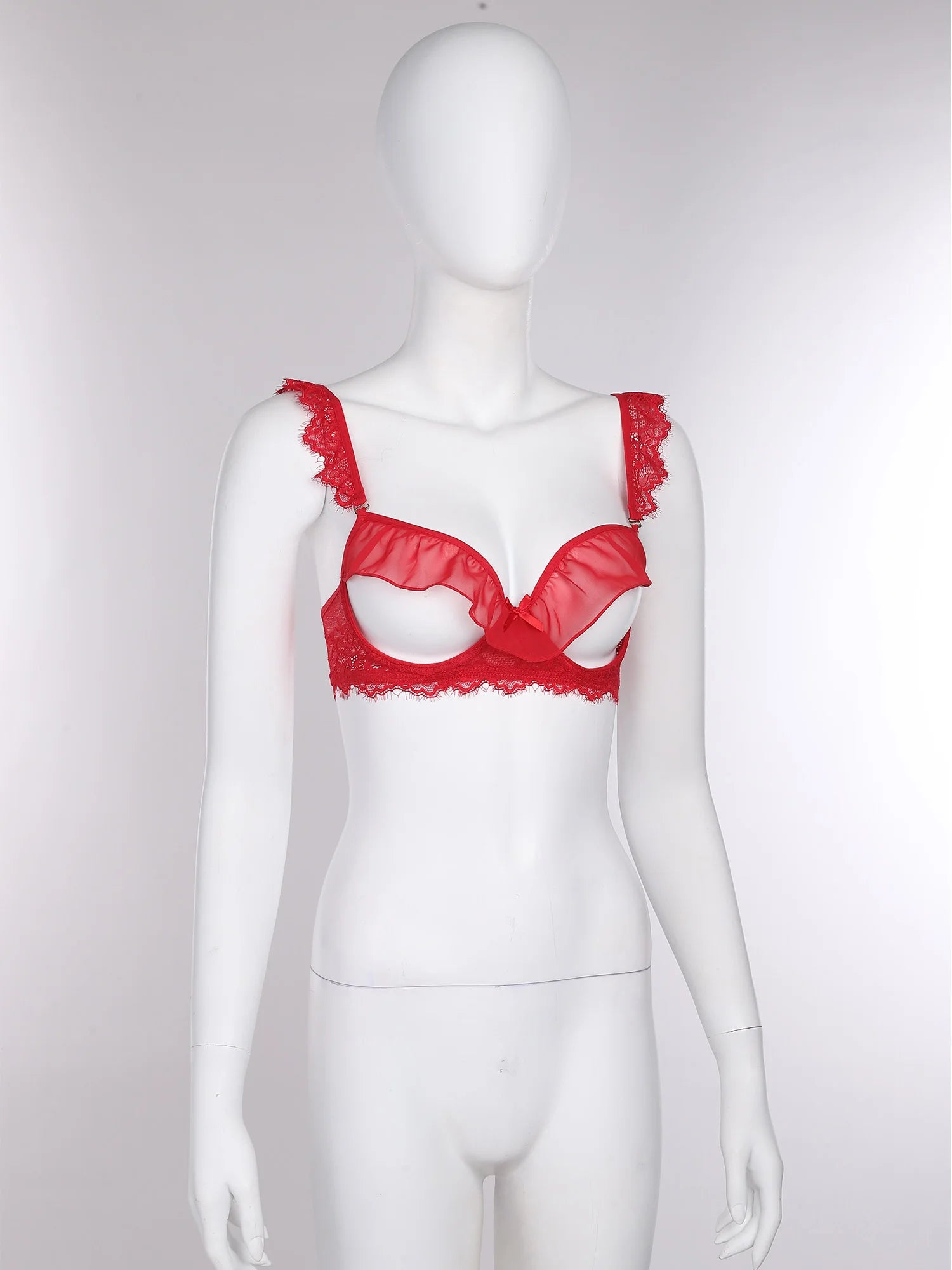 Sexy Womens Bare Breast Expose Nipples Bra Top Lingerie Cupless Ruffled Trim Push-up Underwire Eyelash Lace Balconette Bralette