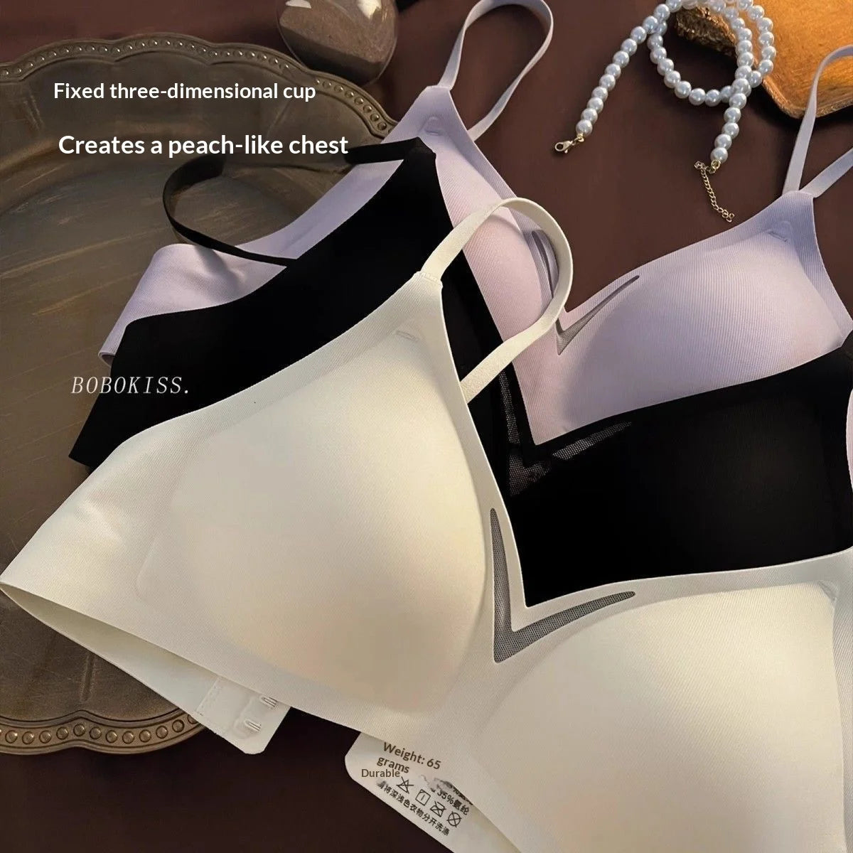 Women Wireless Bra Lightweight Seamless Push-Up Anti-Sagging Adjustable Thin Straps Black&White Soft Comfort Daily Wear Lingerie
