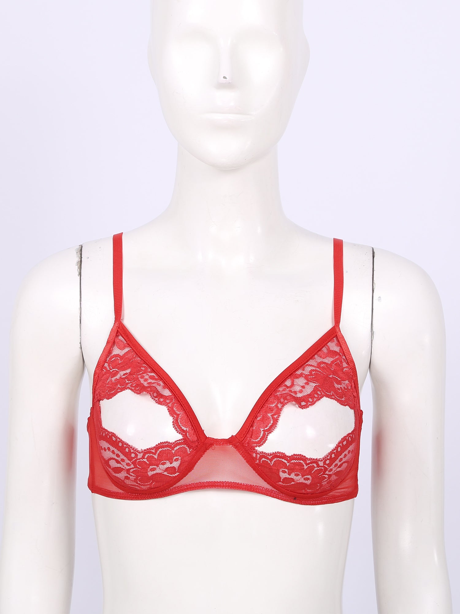 Women Nipple Exposed Bra Sexy Open Cup Lace Lingerie Exotic Brassiere Nightclub See-through Bralette Wire-free Unlined Bra Top