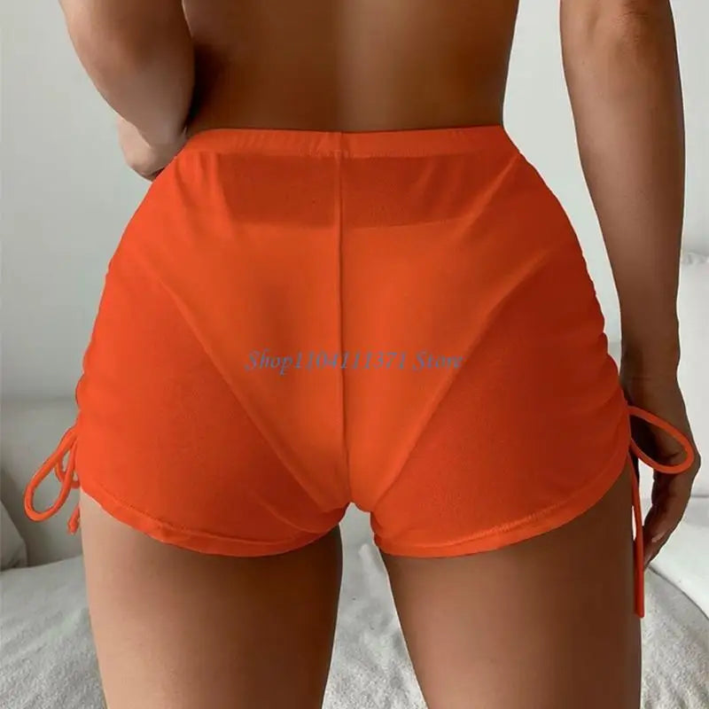 Womens Swim Shorts Solid Color Bikinis Bottom Girls Drawstring Swimsuit Bottom Highs Waist Swim Shorts for Beachwears