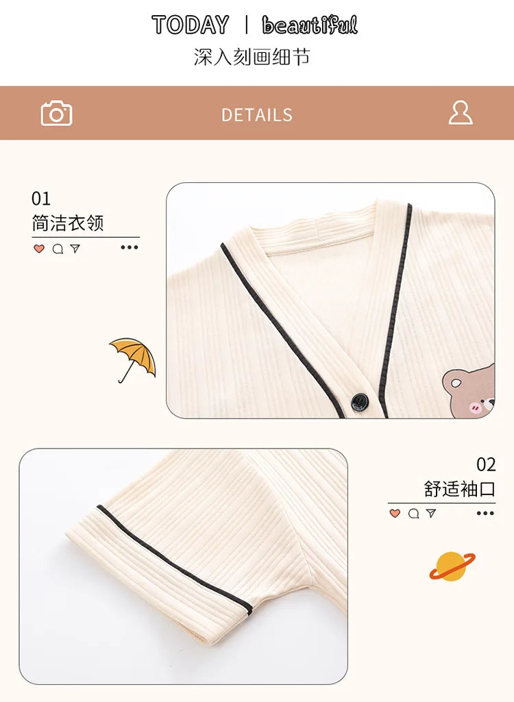 Summer Couple Pajamas Sets Cartoon Men Sleepwear Leisure Cotton Short Sleeve Women Kimono Homewear pijama Homme Mujer Dropship