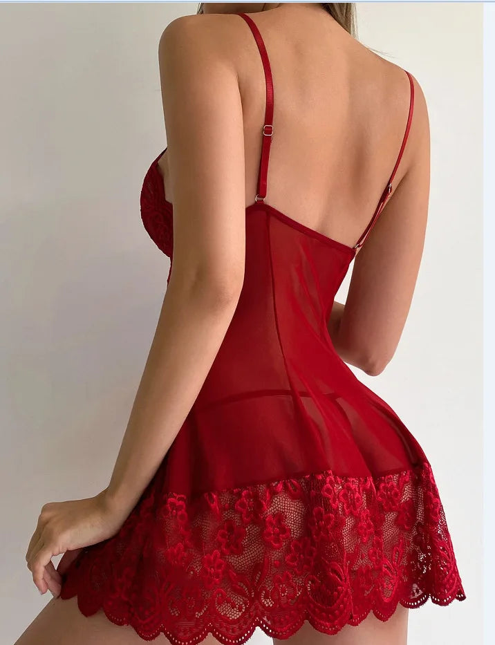 New Sexy Lingerie for Woman Transparent Porno Sexual Clothing Babydoll Lace Teddy Dress Erotic Underwear Nightdress Sleepwear