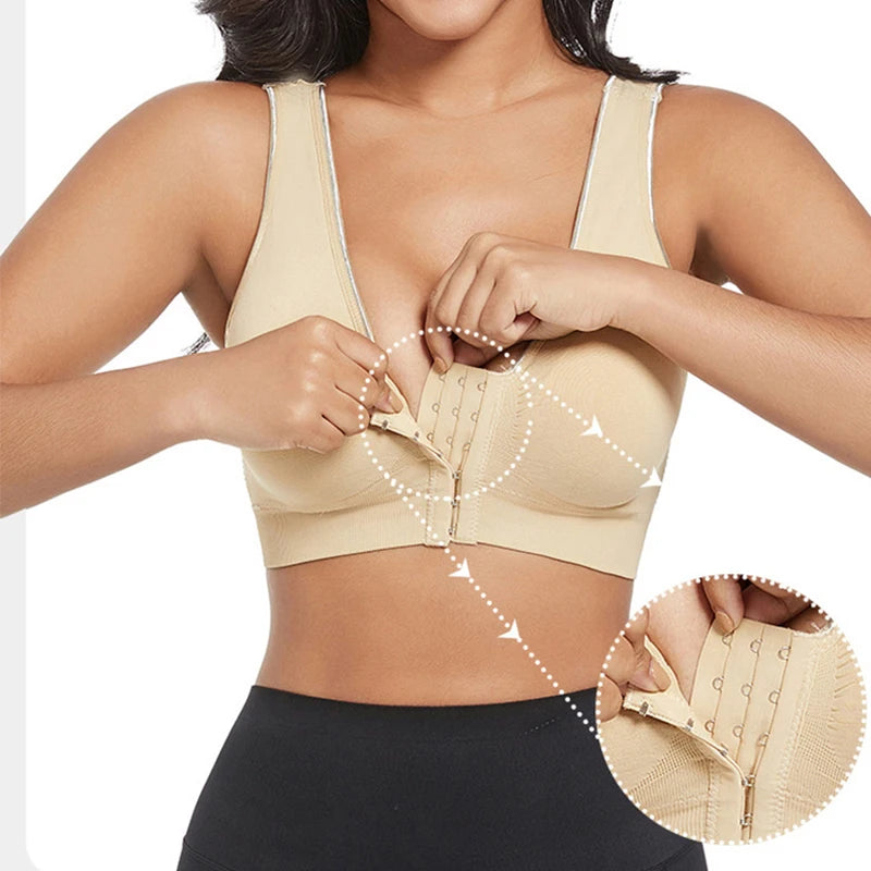 Sports Push Up Bra For Women Hollow Plus Size Bras Padded Wire Free Bralette Sexy Front Closure Breathable Brasserie Lingerie