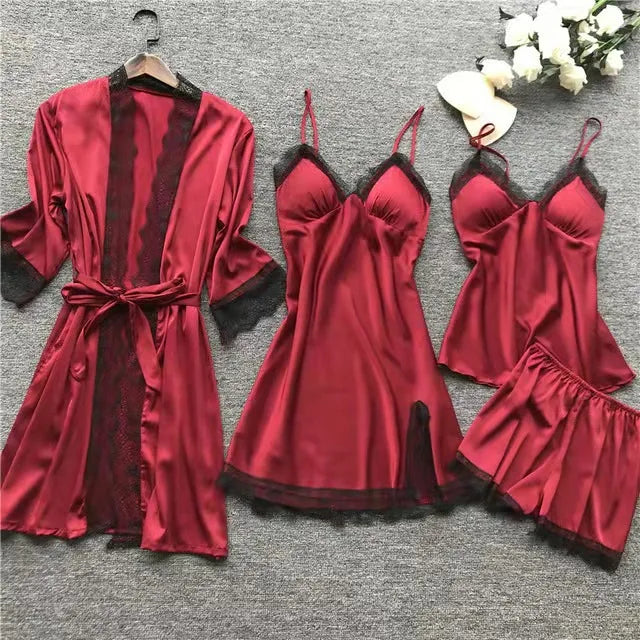 Women's 4-Piece Lingerie Set - Black Lace, The Ultimate Viral Essential for Comfortable & Sexy Lounging