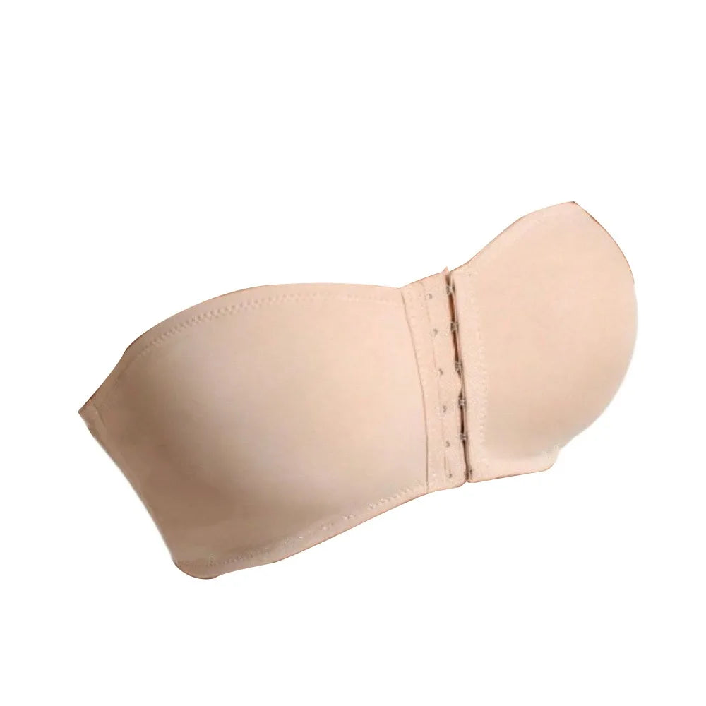 Strapless Front Button Bandeau Invisible Soft Cushion Tube Top Removable Padded No Underwire Wireless Bralette for Women