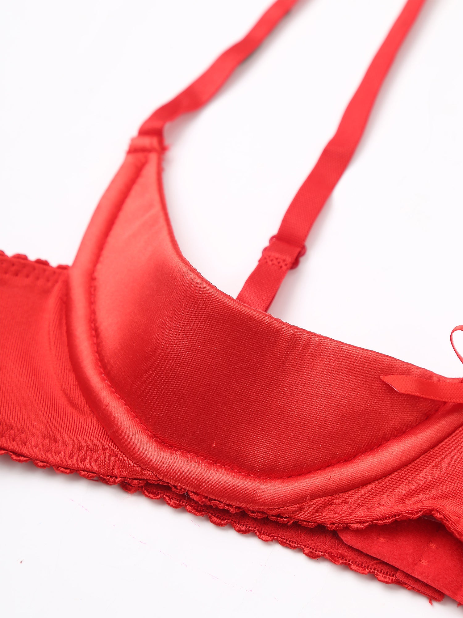 Womens Sexy Satin Intimates Lingerie Bras Female Adjustable Straps Underwire Half Cup Bow Push Up Balconette Brassiere Underwear