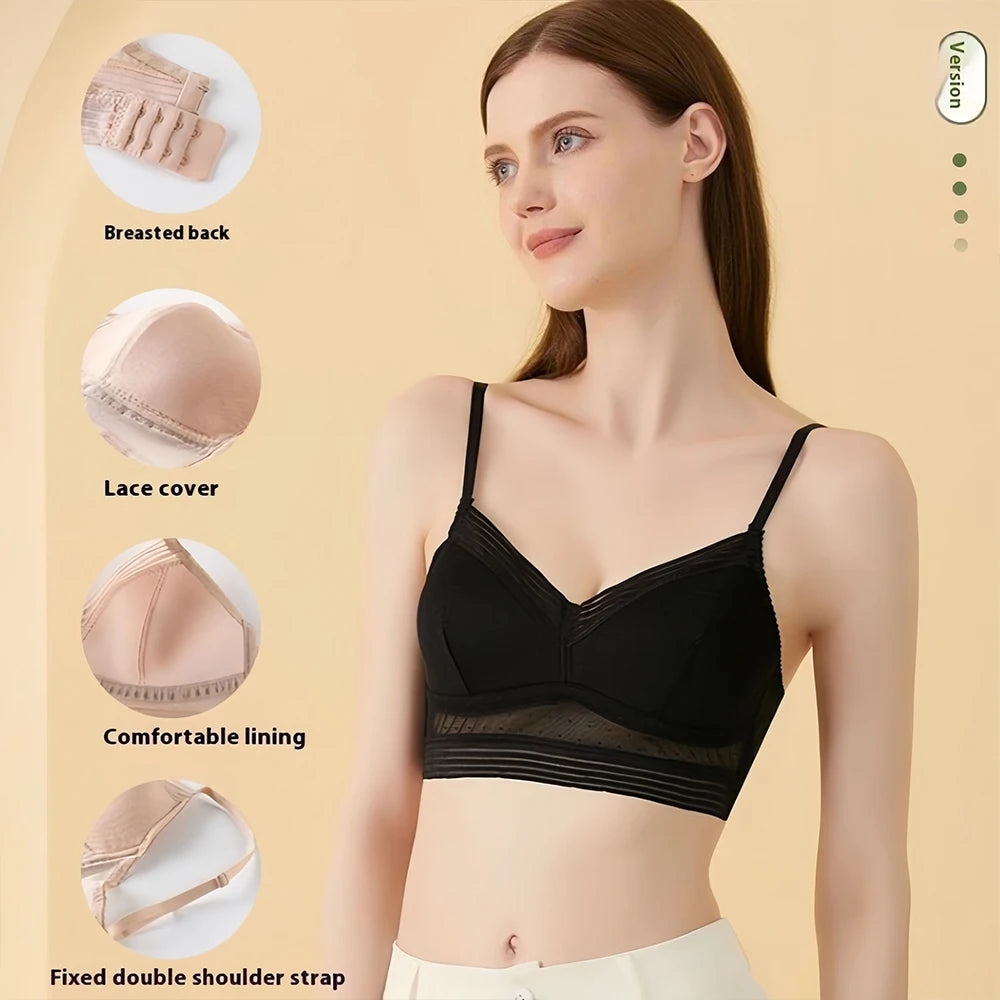Low Back Bras For Women Seamless Invisible Backless Bra Polka Dot Mesh Bralette Ladies Wireless Brassiere