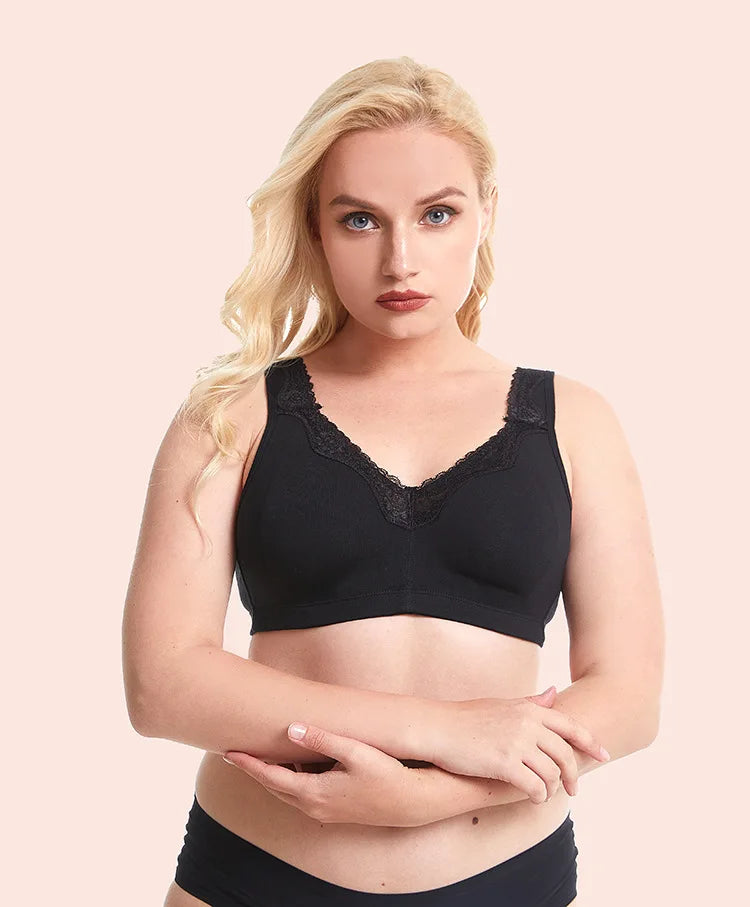 Plus Size Full Cup Bra Cotton Comfort Breathable Underwire Bra with Lace Full Coverage Support for Women B/C/D/E/F Cup