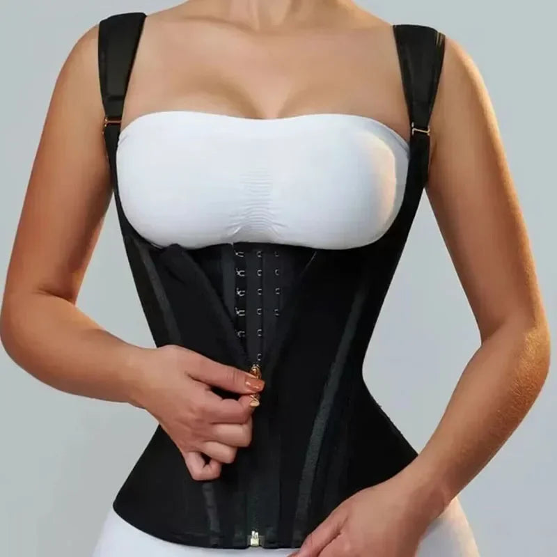 Shapewear Body Shaper Women Double Compression Waist Trainer Corset with Bone Adjustable Zipper and Hook-eyes Flat Belly