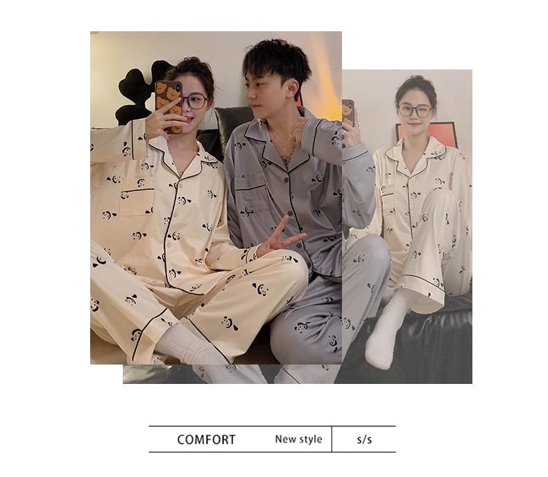 Pajamas Women Pajama Man Set Cotton Plus Size Spring Autumn Long-sleeved Korean Cardigan Casual V-neck Nightwear Couple Pyjamas