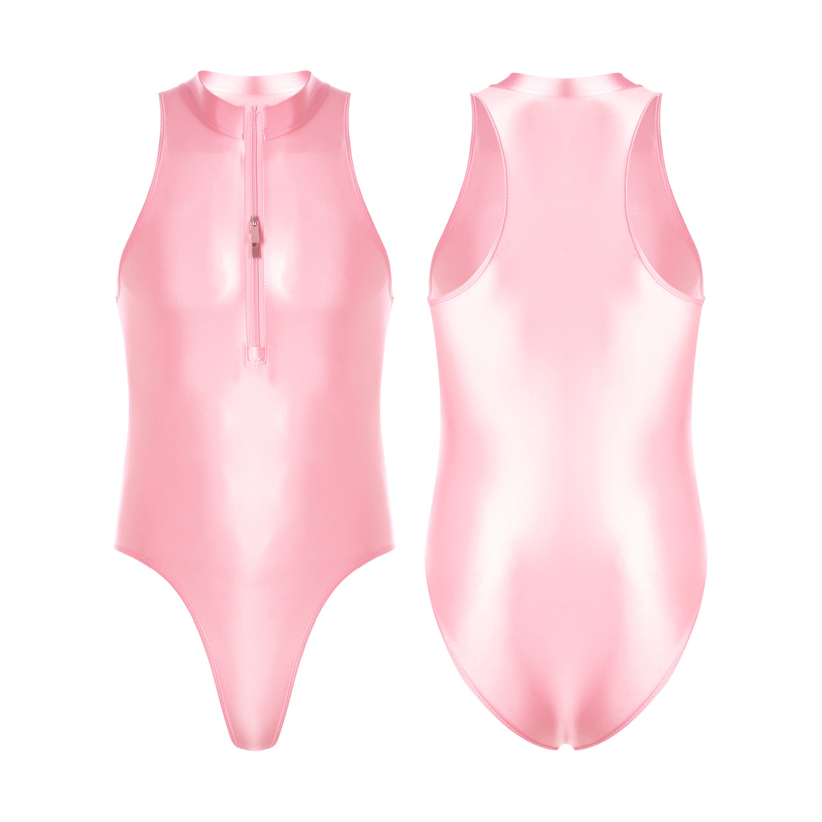 One-Piece Men's Swimsuit Glossy Sleeveless Bodysuit Swimwear Solid Color Front Leotard Hommes Bathing Suits Party Clubwear
