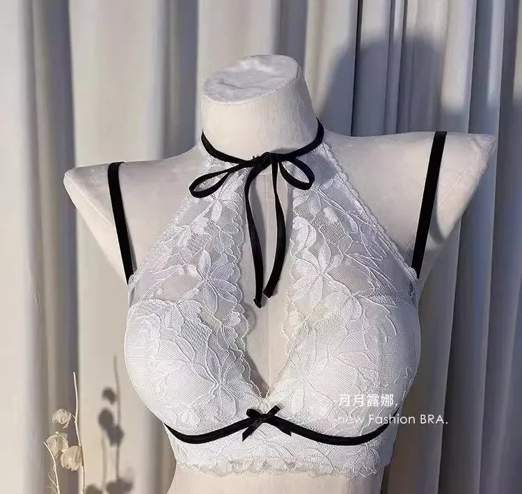 French lace halter bra for women, a sexy and beautiful back bra without a steel ring, breathable