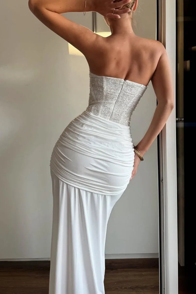 Sexy Women Sequins Party Wedding Dress Elegant Off Shoulder Slim Lace Graduation Ceremoney Mermaid Bodycon Corset Long Dress