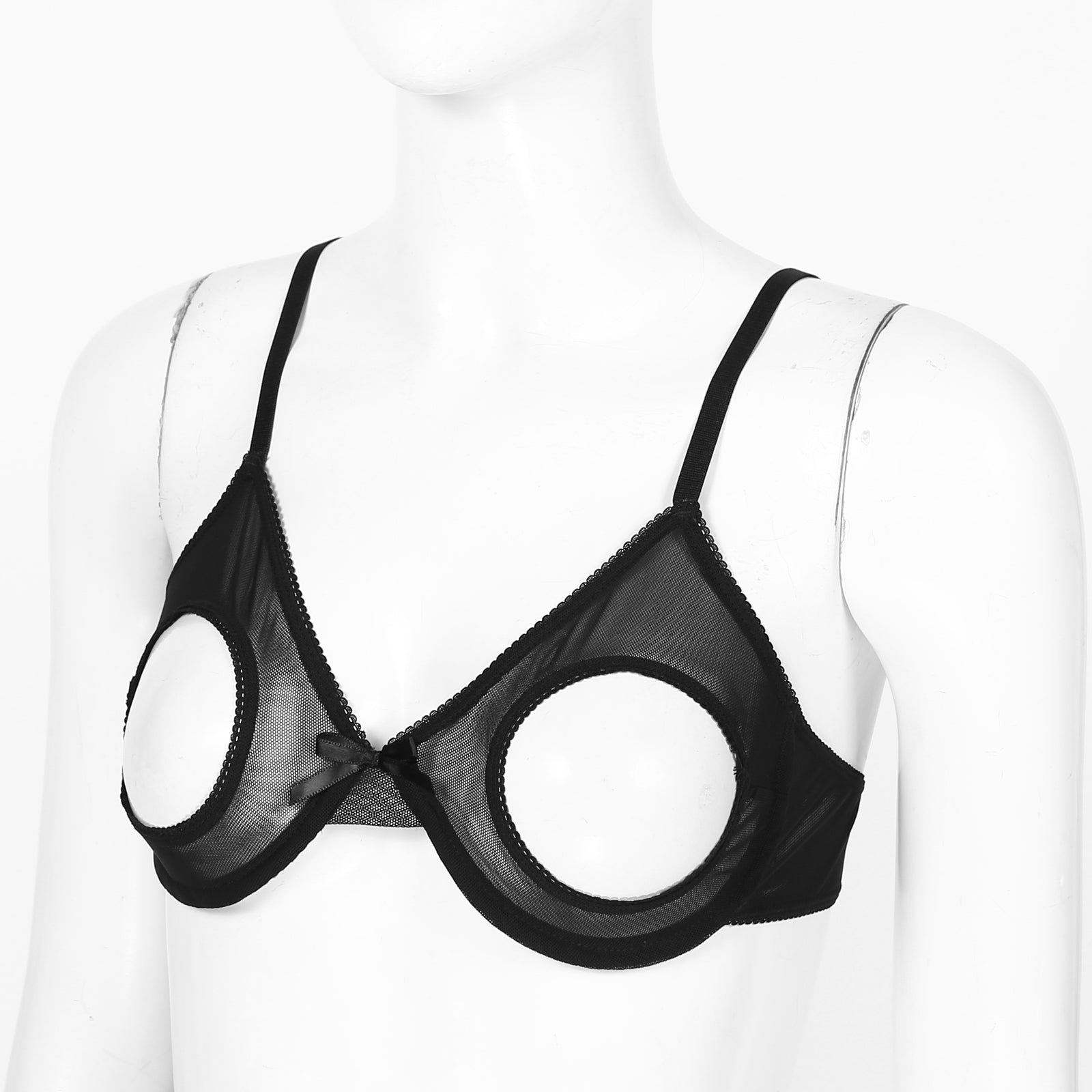 Women's Sheer Mesh Hollow Out Open Nipples Underwired Bra Tops Unlined Bralette Sexy Brassiere Balconette Underwear