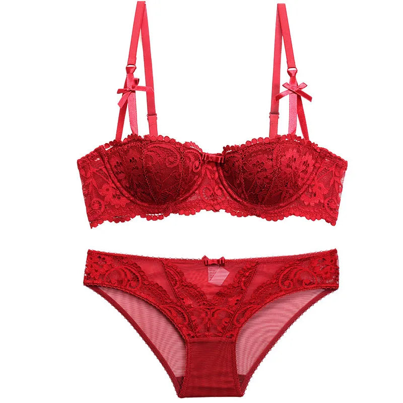 BANERDANNIMAGIC Xmas Red Bra! Slimming Adjustable Demi Cup, Small Bust Gathering Set | Ultra Thin Lingerie 32A-42D 50K+ Sold!