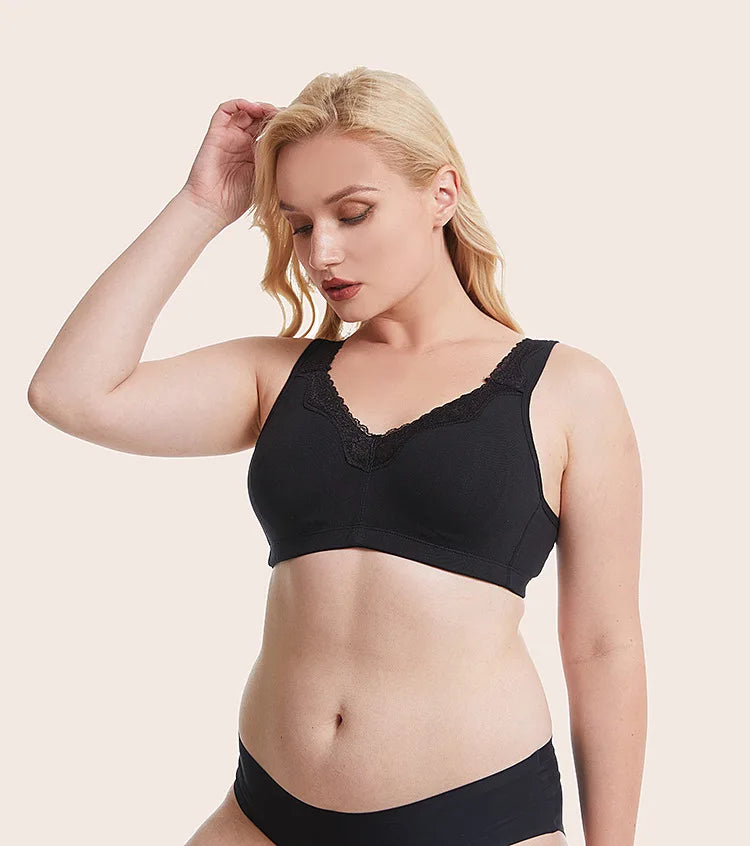 Plus Size Full Cup Bra Cotton Comfort Breathable Underwire Bra with Lace Full Coverage Support for Women B/C/D/E/F Cup