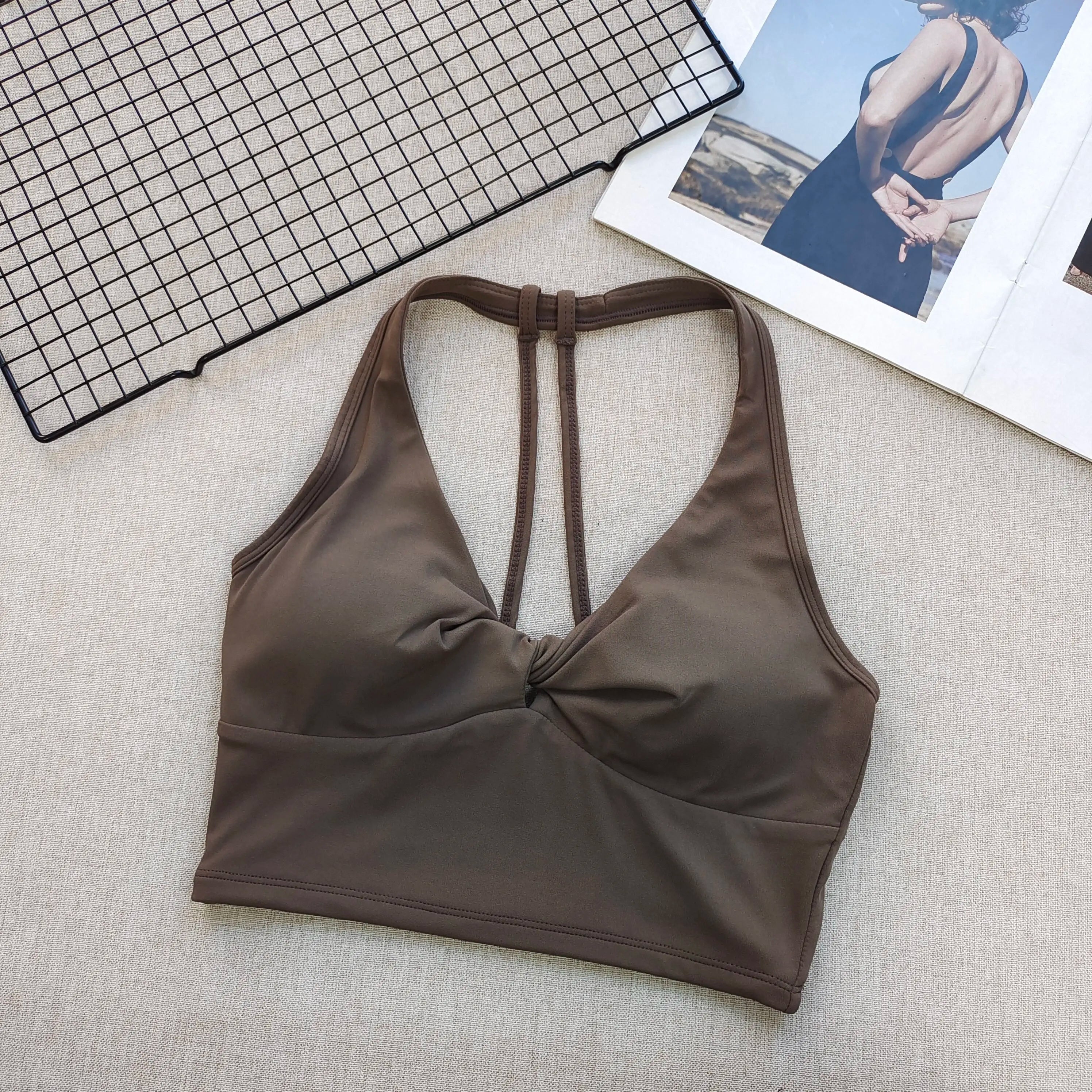Sports Bra for Women, Fixed and Supportive Twist Design Pilates Yoga Wear, Beautiful Back Running Fitness Training Top
