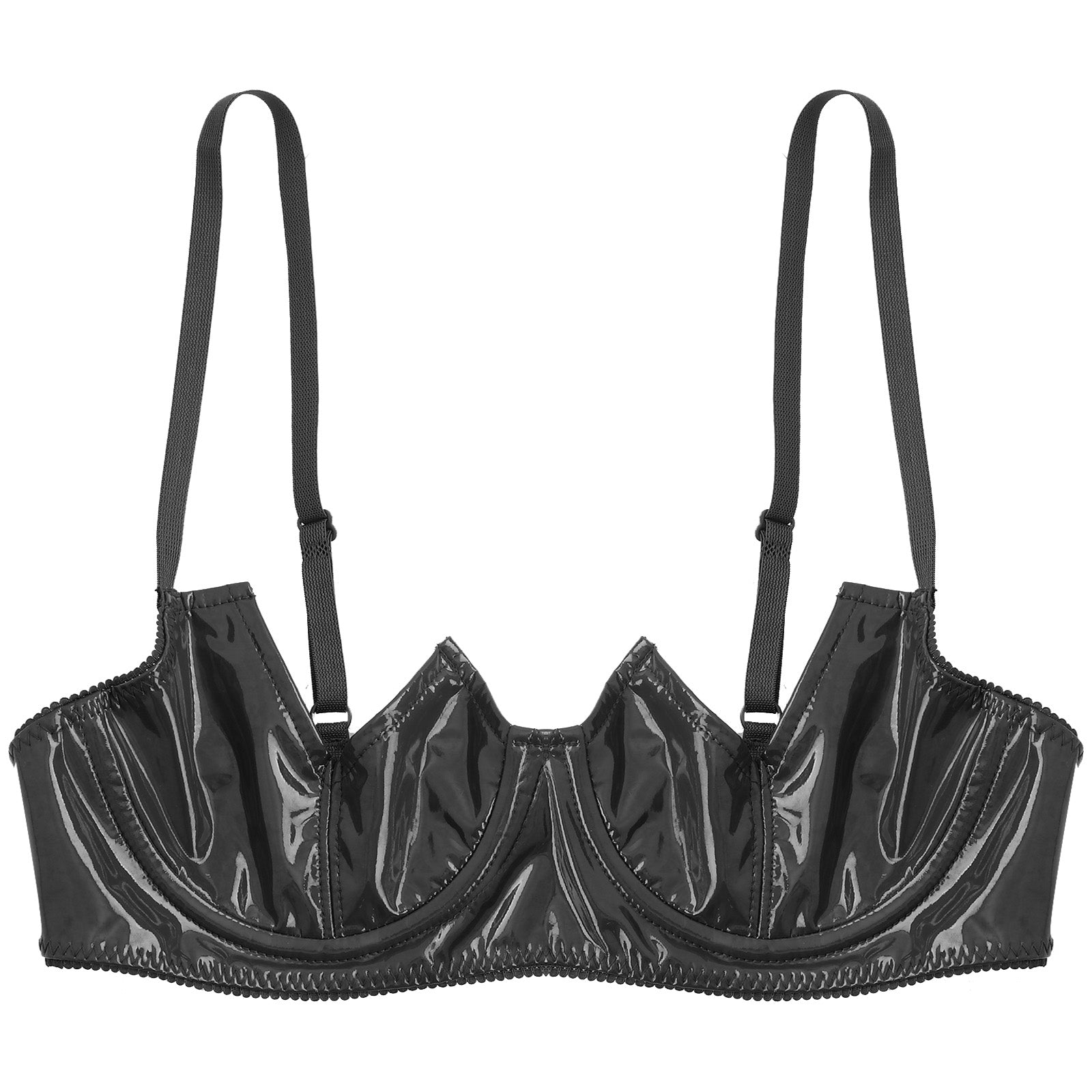 Women Sexy Exposed Nipple Bras Wet Look Patent Leather Underwired Brassiere Top Lingerie for Nightclub Pole Dacing Nightwear