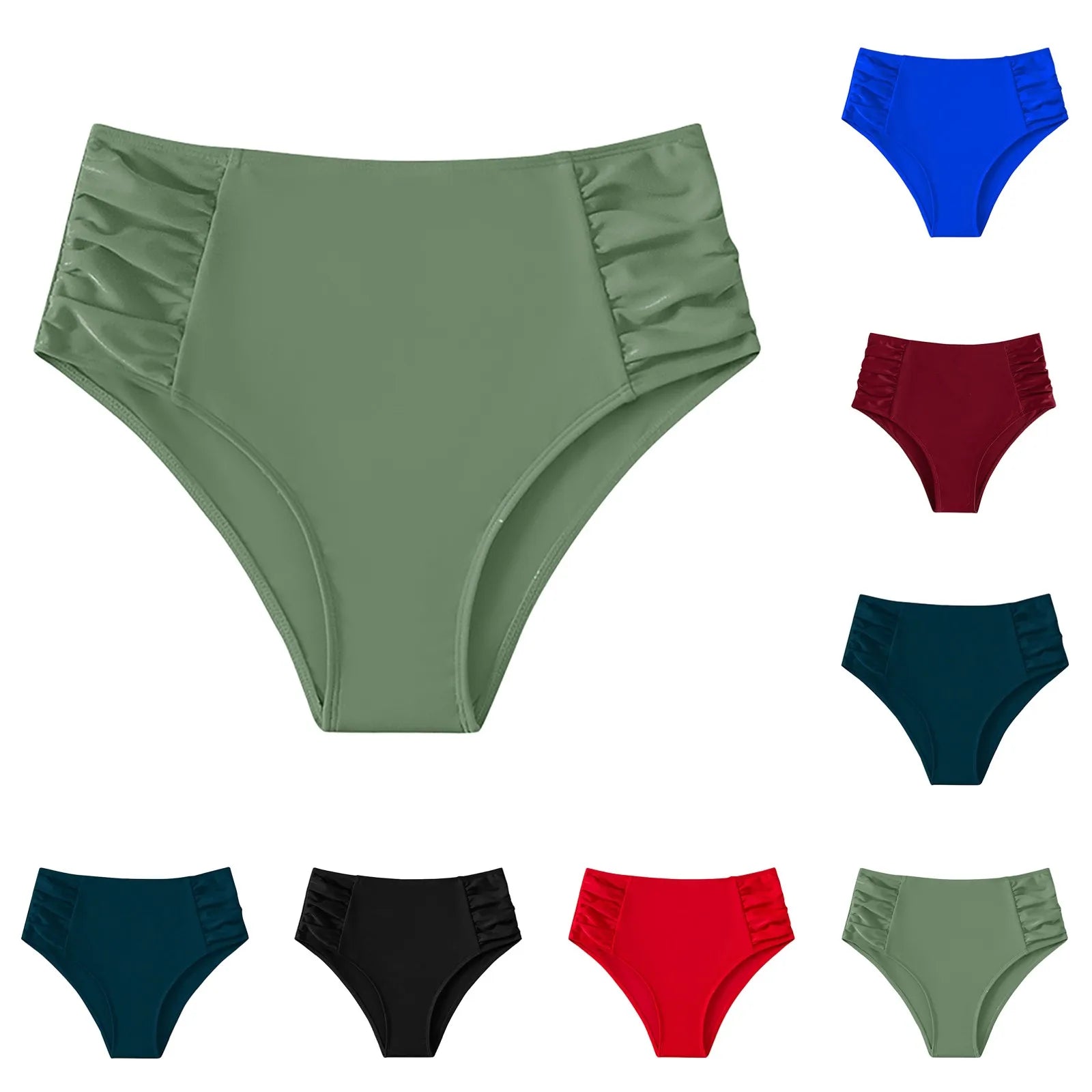 Summer Women Bikini Swimming Trunks Solid Color Sexy High Waist High Elasticity Bottoms Daily Beach Vacation Swimwear Briefs