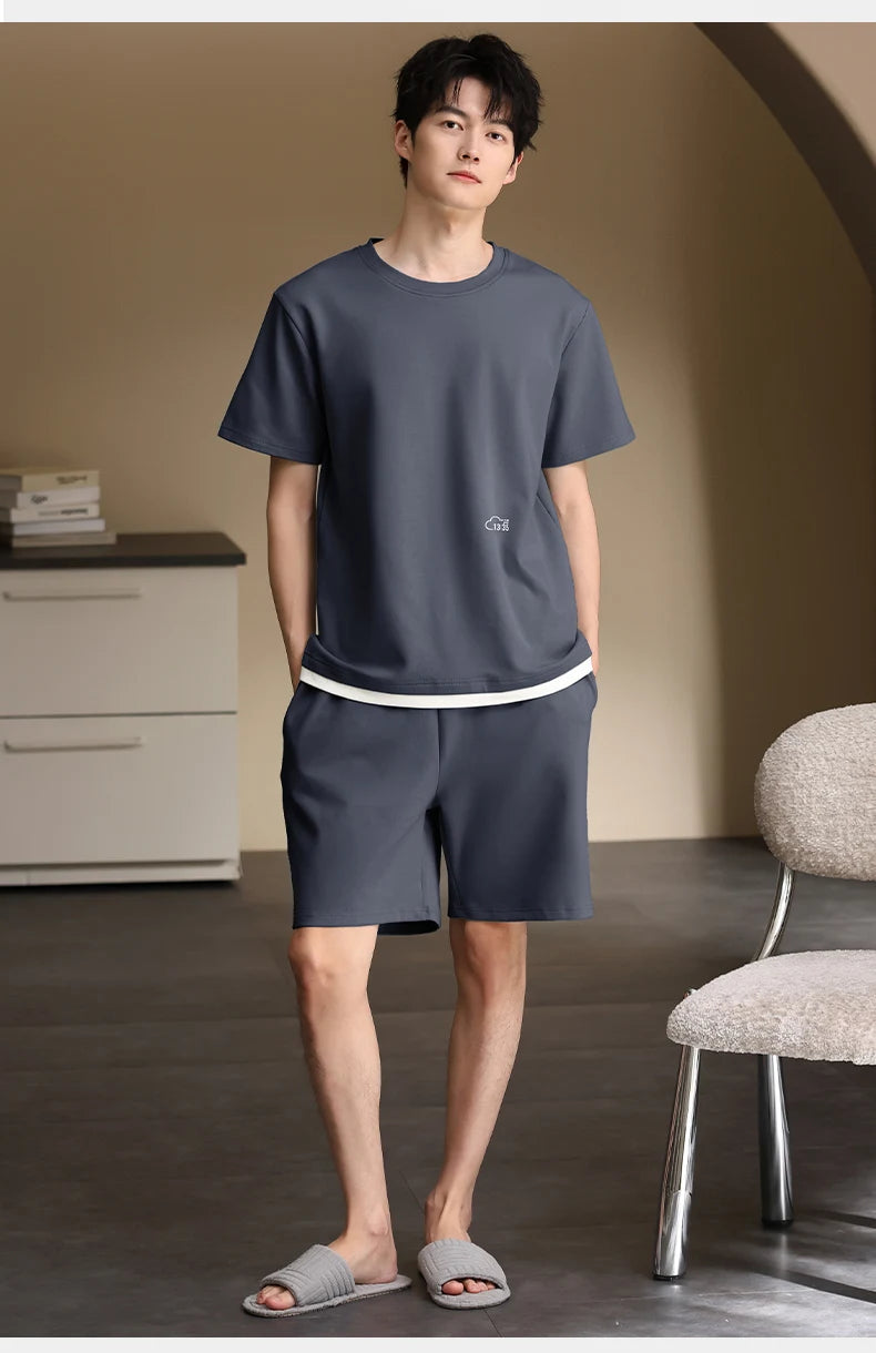 Pyjamas Male Full Pure Cotton Fashion Men Short Sleeve Short Pants Pajamas Set 2 Piece/set Summer Pijama Hombre Home Lounge Gift